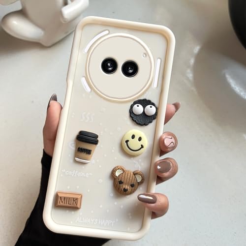 Image of COLORflow Back Cover Compatible with Nothing Phone 2A 5G / 2A Plus 5G | Cute Fun Cartoon 3D Ball Coffee Silicone Case (White) | Designer Camera and Body Protected Back Cover