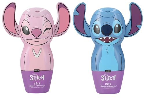 Set da 2 pezzi di shampoo e gel doccia 3D Disney Stitch (cotone candy e mirtillo blu), per donne, ragazze adolescenti e come regalo per bambini, Sence Pink Vegan Beauty (2 x 300ml)