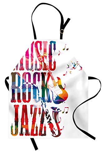 ABAKUHAUS Vistoso Delantal de Cocina, Rock Jazz Letras, Colores Nítidos Altura Ajustable Estampa Lavable, Multicolor