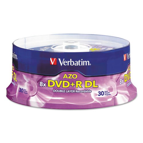 Verbatim Double Layer DVD+R, 8.5GB, 8X, 30PK, Spindle/Branded, Sold as 1 Package, 30 Each per Package