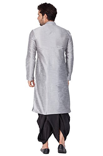 Image of Vastramay Men's Brown Silk Blend Kurta and Gold Dhoti Pant Set - Traditional Ethnic Wear for Weddings, Festivals & Celebrations