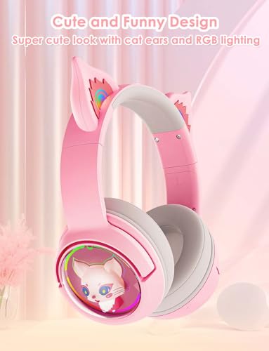 ONITOON Cat Ear Bluetooth Headphones, Wireless Over-Ear Headphone with RGB Lights, Cute Design 60H Playtime, Bluetooth 5.3 HiFi Stereo Sound, Built in Mic for Travel/School/iPad/Tablets - Image 4