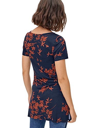 Ellos Women's Plus Size Side Slit A-Line Tunic - 22/24, Navy Red Ochre Print Blue #TOP2