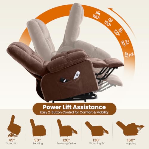 Image of BOSMILLER Electric Power Lift Recliner Chair Sofa with Massage and Heat for Elderly,Lift Chair with Front Pocket & Side Pockets for Living Room