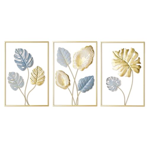 Image of Framing Hub - Gold Metal Wall Decor Leaf Wall Hanging Decoration, Set of 3 Metal Wall Art Home Decor for Living Room Office Bedroom Hotel