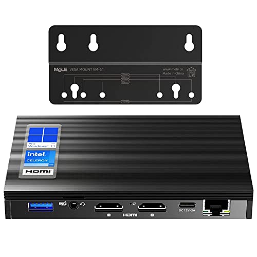 MeLE Quieter2Q Fanless Mini PC Windows 11 Pro with VESA Mount 8GB 256GB Portable Desktop Celeron J4125 HDMI Dual 4K Display Small Computer Gigabit Ethernet 2.4G 5G WiFi Bluetooth 4.2