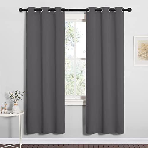 Image of NICETOWN Grey Blackout Curtain Panels for Bedroom, Thermal Insulated Grommet Top Blackout Draperies and Drapes for Basement (2 Panels, W34 x L72-inch, Grey)