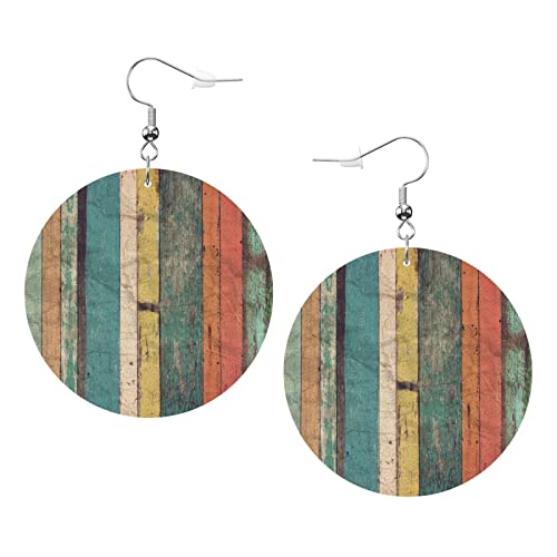 Wood Grain Faux Leather Earrings Lightweight Dangle Round Earrings For Women Girls #TOP9