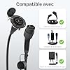 dé Rallonge Câble de Recharge pour Voiture Électrique Type 2 7,4kW [15m, 32A] Câble d'extension Monophasé 230V, Classé IP54, Compatible avec Tous Les BEV et HPEV IEC62196-2, avec Sac de Transport