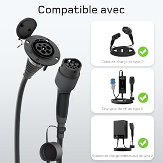 dé Rallonge Câble de Recharge pour Voiture Électrique Type 2 7,4kW [15m, 32A] Câble d'extension Monophasé 230V, Classé IP54, Compatible avec Tous Les BEV et HPEV IEC62196-2, avec Sac de Transport
