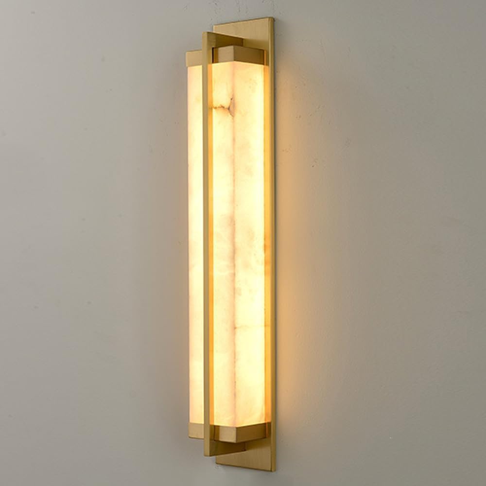 HPTHLY Marble Wall Light Long Linear Alabaster Wall Sconces White Stone Wall Mount Lighting Brass Bedside Wall Lamp For Bathroom Indoor Vanity Light Fixtures For Rest(Gold-50Cm)