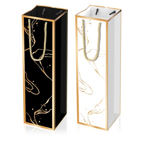 Premium Weinflaschentüten Wein Geschenktüten Flaschentüten Geschenktüte Mit Griff 9x9.5x35cm Wiederverwendbare Weintüten Mit Goldfolienaufdruck Für Party Hochzeiten Feiern Weintüten Gold Geprägt