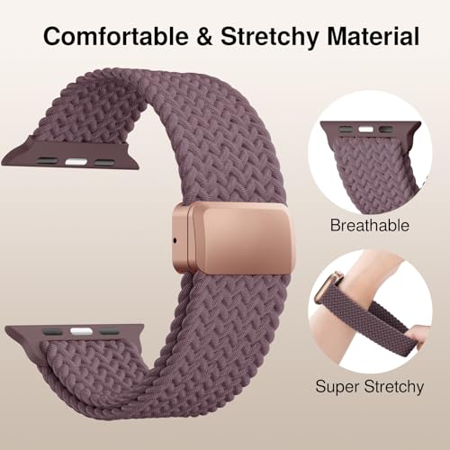 Image of Braided Stretchy Band Compatible with Apple Watch Bands 38mm 40mm 41mm 42mm 44mm 45mm 46mm 49mm Women Men, Soft Nylon Solo Loop Magnetic Sport Strap for iWatch Series 11 10 9 8 7 6 5 4 3 2 1 SE Ultra
