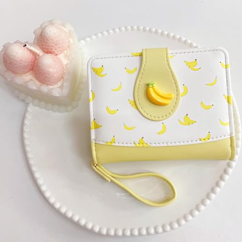 Image of Cute Print Wallet Blueberry Strawberry Cherry Wallet with Credit Card Holder Zipper Coin Purse for Women Girls (BANANA)