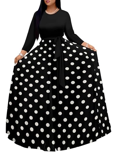 Image of PinkPatty Women's Long Sleeve Maxi Dress Plus Size Trendy Wedding Guest Dress with Pockets&Belt