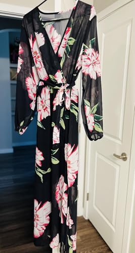 Image of Nuofengkudu Womens Chiffon Deep V-Neck Maxi Dress Summer Boho Dresses(S-5XL)
