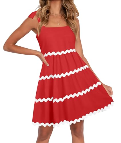 ZESICA Women's Summer Swing Mini Dress Casual Spaghetti Straps Sleeveless Smocked Backless Flowy A Line Sundress