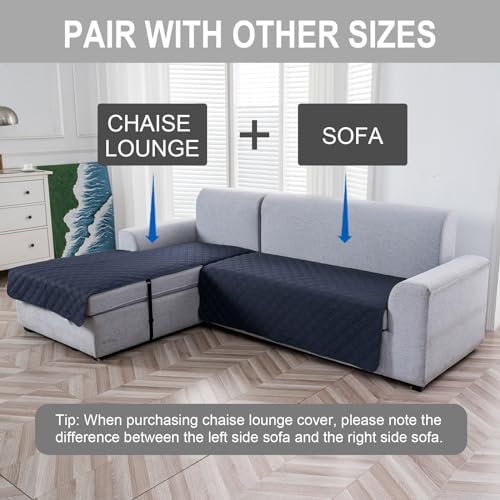Image of Genina L Shape Couch Cover, Sectional Couch Chaise Covers, Waterproof Washable Sofa Covers for Left L Shape Chaise Lounge, Anti-Slip Sofa Slipcovers for Dogs Cats Pet Friendly(Navy Blue)
