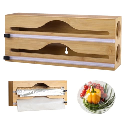 imposyu Dispensador Papel Aluminio y Film 2 in 1 Dispensador Cortador Papel Aluminio y Film Dispensador de Láminas de Madera Organizador para Láminas de Cocina