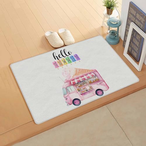 Pink Ice Cream Antifatigue Kitchen Bath Door Mat Cushioned Runner Rug,Washable Welcome Floor Sink Mat,Waterproof & Non-Slip Standing Doormat for Kitchen,Watercolor Summer Watercolor Car 18