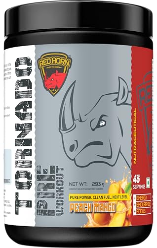 Image of Red Horn Tornado Pre Workout Supplement Powder (293g, Peach Mango)
