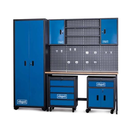 Scheppach Sistema Modulare Per Officina Gws08 - Armadio Per Attrezzi Da Officina, Armadi Con Serratura, Armadio Alto, Parete Forata, 12 Ganci, Banco D