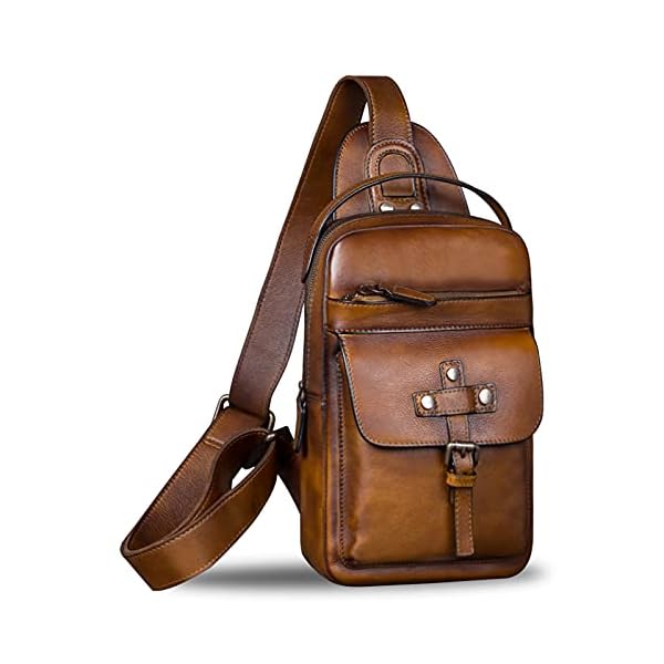 Genuine Leather Sling Bag Chest Shoulder Fanny Bag Hiking Backpack Vintage Handmade Crossbody Daypack