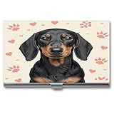VstaDank Dachshund Paw Print Business Card Holder Fashion Aluminum Alloy Flip Cover Credit Card Holder High End Professional Name Cards Case Exquisite Pocket Metal Cards Holder for Work