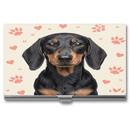VstaDank Dachshund Paw Print Business Card Holder Fashion Aluminum Alloy Flip Cover Credit Card Holder High End Professional Name Cards Case Exquisite Pocket Metal Cards Holder for Work