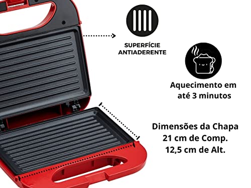 Sanduicheira Grill Amvox AMS 370 750W Vermelho 127V