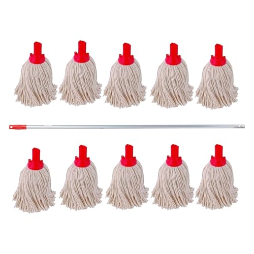 10 Swift PY Cotton Mop Heads and 1 Colour Coded Mop Handle (Red)