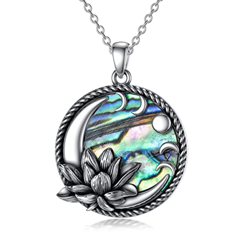 Meiderbo Lotus Flower Necklace Moon Phase 925 Sterling Silver Abalone Shell Moon Phase Pendant Lotus Flower Jewelry Gifts For Women Girls #TOP15