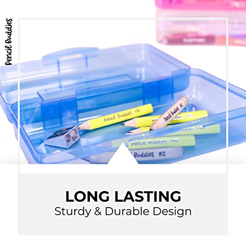 Plastic Pencil Box (3 Pack), Pencil Case, Adults And Kids, Large Capacity Hard Pencil Case With Snap Tight Lid, Crayon Box Storage (Clear, Pink And Blue) #TOP3