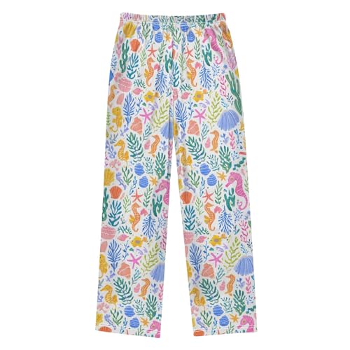 Seashells Colorful Cute Pattern Cute Pajama Pants, Soft Sleepwear Lounge Pants Pajama Pj Bottoms for 6-14 Years2