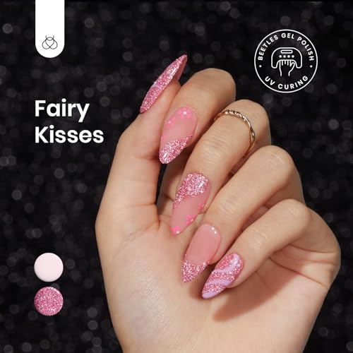 Image of Beetles Glitter Pink Gel Polish, 1Pcs 15ml Glitter Diamond Gel, Fairy Kisses Hot Pink Nails Soak Off Sparkle Pink Polish Uv Nail Lamp Nails Art Manicure Salon DIY Spring Gift for Women