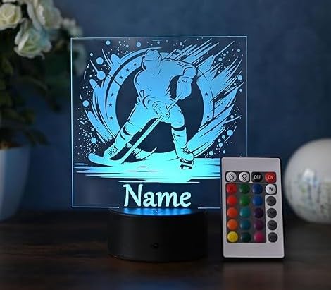Optechvisual LED Eishockey Lampe personalisiert – Geschenk für Hockeyspieler, Hockey Deko, Kinder Geburtstag, Eishockey Geschenkideen Optechvisual LED Eishockey Lampe personalisiert – Geschenk für Hockeyspieler, Hockey Deko, Kinder Geburtstag, Eishockey Geschenkideen