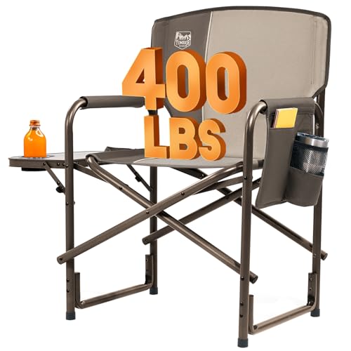 Timber Ridge Aluminum Oversized Camping Chair, Lightweight Portable Directors Chair with Side Table Detachable Side Pocket for Outdoor Camping, Lawn, Picnic, Support 400lbs Tan