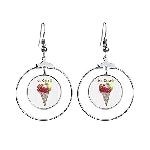 Boucles d'oreilles créoles feuilles aquarelle cônes crème glacée argent pour femme tendance