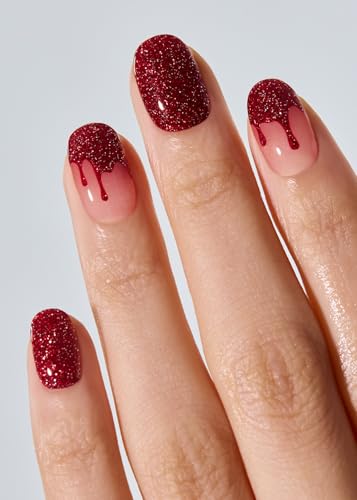 Image of ohora Semi Cured Gel Nail Strips (N Candy Blood) - Works with Any Lamps, Salon-Quality, Long Lasting, Easy to Apply & Remove - Includes 2 Prep Pads, Nail File & Wooden Stick
