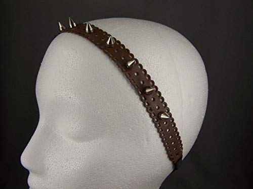 Brown faux leather rivet spike stud headband stretch elastic spiked studded