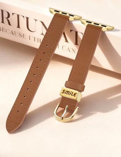 Image of JR.DM Slim Leather Bands Compatible with Apple Watch Band 38mm 40mm 41mm 42mm 44mm 45mm 46mm 49mm, Genuine Leather Band with Charms, Feminine Design for Iwatch Ultra SE Series 11 10 9 8 7 6 5 4 3 2 1