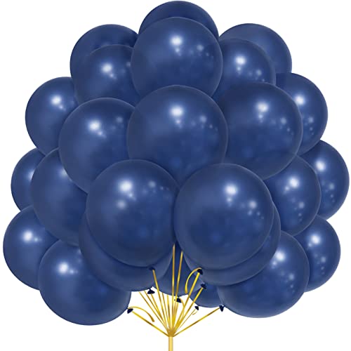 Ballons Bleus, Paquet de 30 Ballons Bleus Marine en Latex 12 pouces 30,5 cm Ballon avec Weiss Ruban pour Garçons Geburtstags Fête des Jungen Abschluss Anniversaire Baptême Baby Shower Décorations Fête