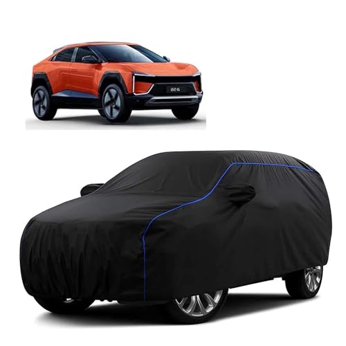 Image of Sulfar 100% Water Resistant Car Body Cover Compatible with Mirror for Mahindra BE 6 (Triple Stitched, Full Bottom Elastic, Black Tafetta with Blue Piping)