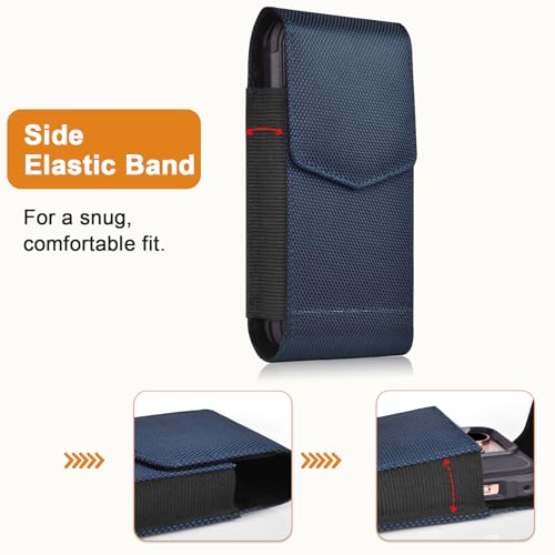 Image of ykooe Holster Compatible with iPhone 16 15 14 13 12 and Pro Galaxy S25 24 23 22 21 Nylon Cell Phone Belt Holder Pouch with Magnetic Closure for Men (Fits Protective Cover on), Blue -M