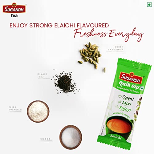 Image of Sugandh Quik Sip Instant Elaichi Chai Premix (Pack of 2) - Single Serve Sachets - 2 Boxes of 10 Sachets each