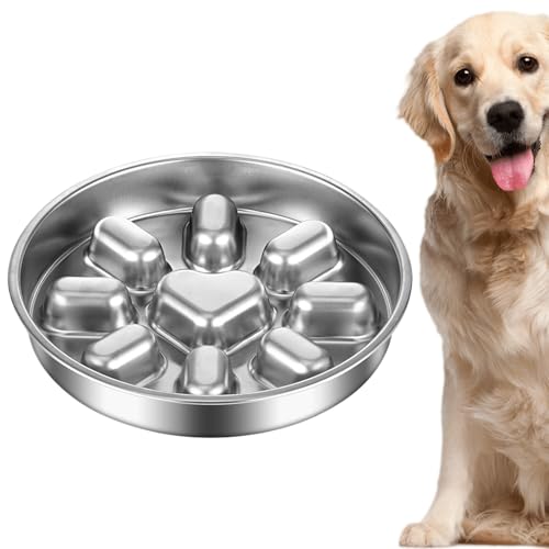 Dog Bowl Slow Feeder - Anti-Choking Puzzle Feeder | Stainless Steel Feeding Dish with Non-Slip Base Functions, Pet Food Storage with Eating Usage, Slow Feeding Dog Bowl Accessory for Fast Eater Pets