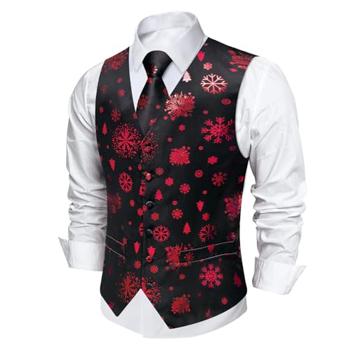 DiBanGu Mens Christmas Suit Vest and Tie Set for Men Waistcoats and Necktie Pocket Square Set for Prom Party S-3XL4