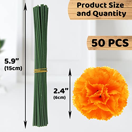 Hananona 50 Pcs Marigold Flower Heads Bulk, Silk Marigold With Stems Artificial Flowers For Diwali Home Decor Day Of The Dead Wreath Garland #TOP1