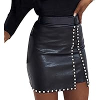 Dazzerake Falda Corta para Mujer Minifalda Sexy de Cuero Falda de Tubo Ajustada con Cremallera Cintura Alta Color Sólido Casual Moda (Negro B, S)