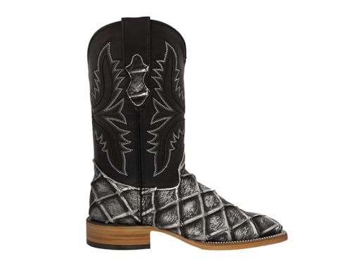 Texas Legacy Mens Gray Western Boots Pirarucu Fish Print Leather Square Toe2